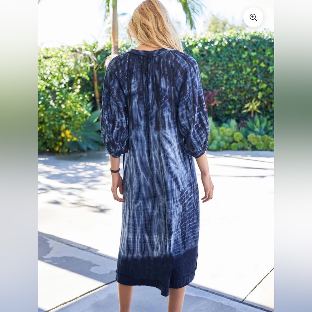 Ocean+Main NAVY TIDE PRINT GAUZE DRESS WITH POCKETS - Picture 2 of 10